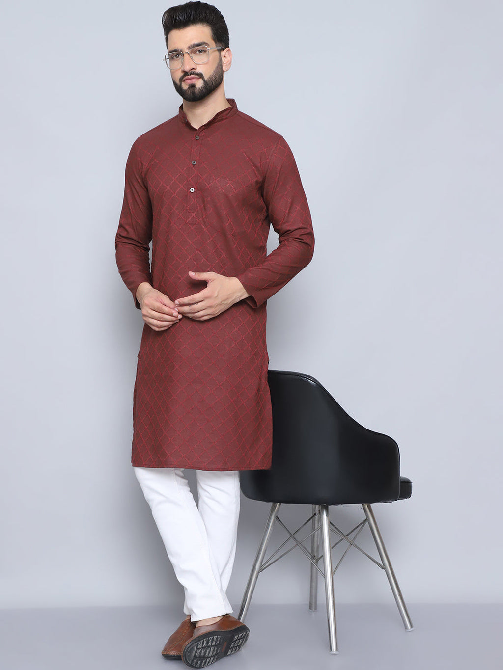 Even Apparels Men's Pure Cotton Maroon Kurta | Grocsy