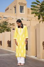 Rangreza Ethnic Liya Chikankari Rayon Kurta Yellow | Grocsy
