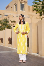 Rangreza Ethnic Liya Chikankari Rayon Kurta Yellow | Grocsy