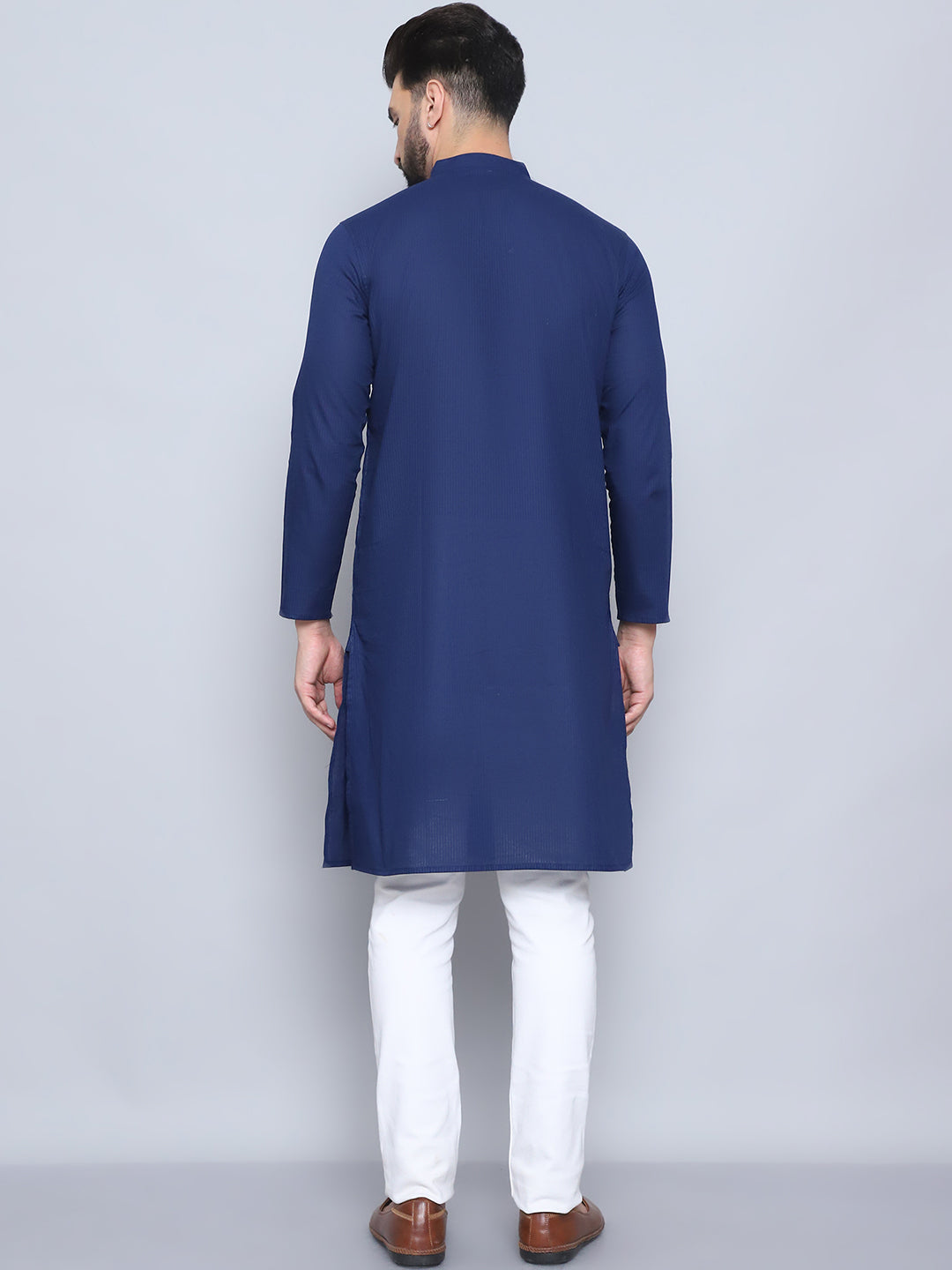 Even Apparels Men's Pure Cotton Blue Kurta | Grocsy