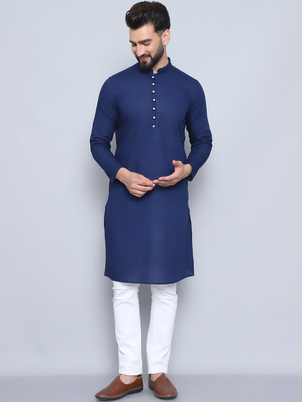 Even Apparels Men's Pure Cotton Blue Kurta | Grocsy