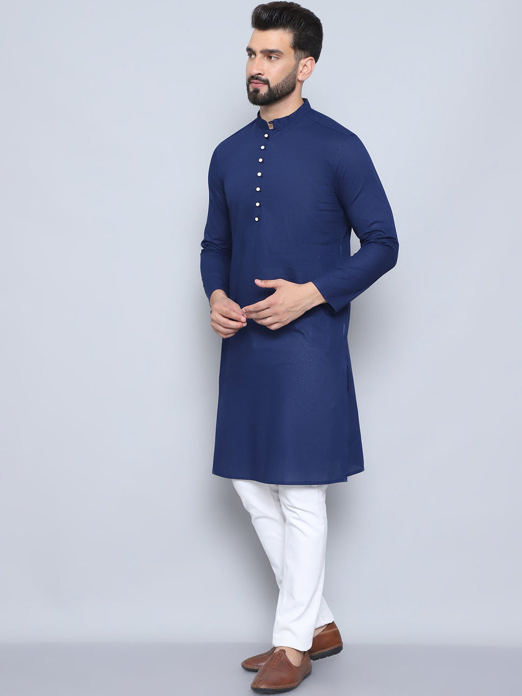 Even Apparels Men's Pure Cotton Blue Kurta | Grocsy