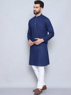 Even Apparels Men's Pure Cotton Blue Kurta | Grocsy