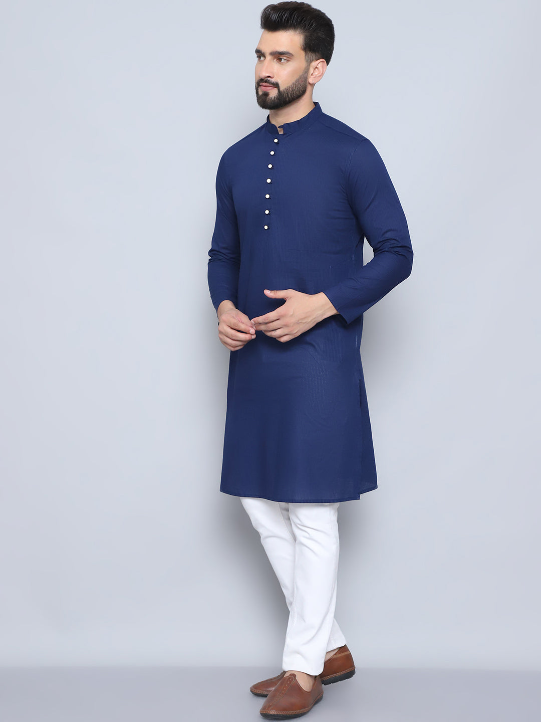Even Apparels Men's Pure Cotton Blue Kurta | Grocsy
