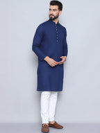 Even Apparels Men's Pure Cotton Blue Kurta | Grocsy