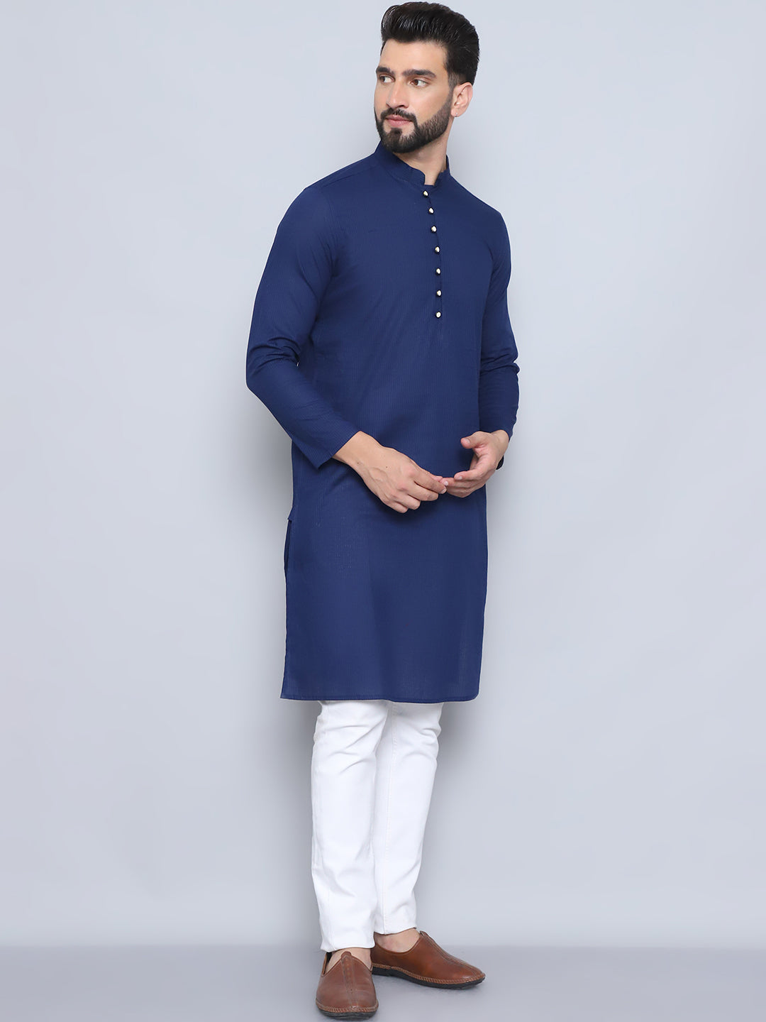 Even Apparels Men's Pure Cotton Blue Kurta | Grocsy
