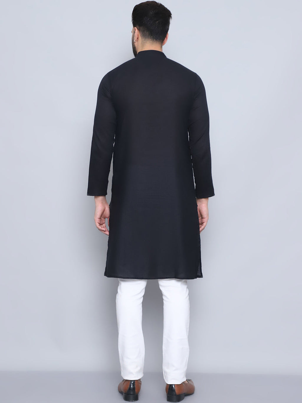 Even Apparels Men's Pure Cotton Black Kurta | Grocsy