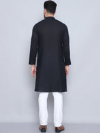 Even Apparels Men's Pure Cotton Black Kurta | Grocsy