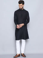 Even Apparels Men's Pure Cotton Black Kurta | Grocsy