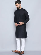 Even Apparels Men's Pure Cotton Black Kurta | Grocsy