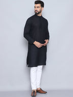 Even Apparels Men's Pure Cotton Black Kurta | Grocsy