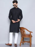 Even Apparels Men's Pure Cotton Black Kurta | Grocsy