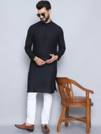 Even Apparels Men's Pure Cotton Black Kurta | Grocsy