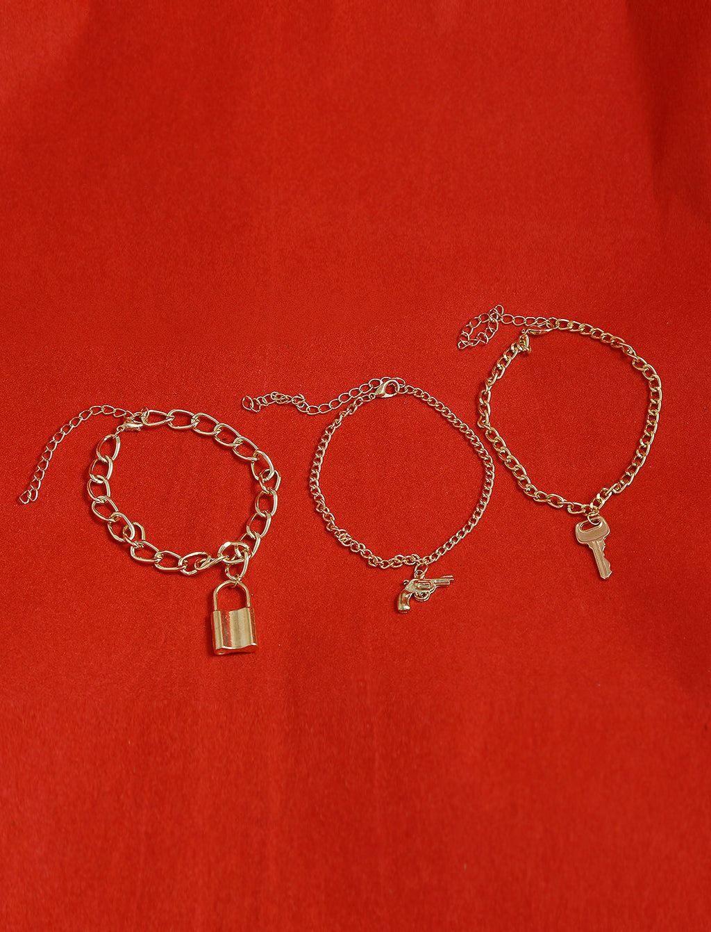 Gold-Polished Alloy Gold Charm Bracelet Set - The Pari