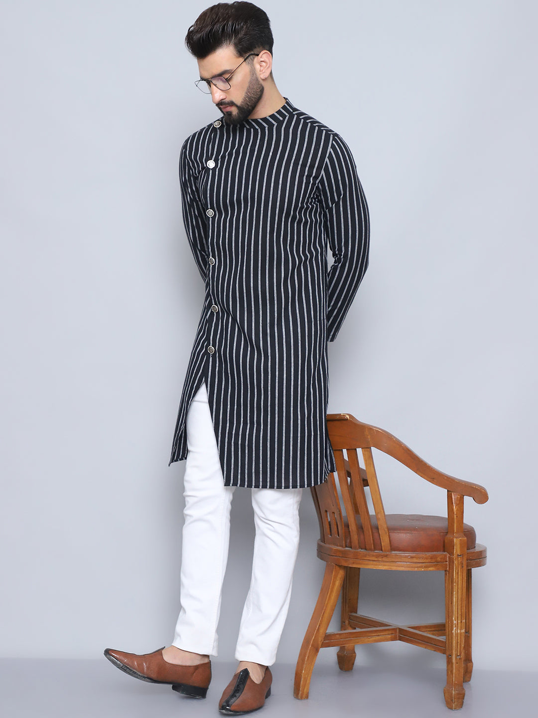 Even Apparels Men's Pure Cotton Black Sherwani Kurta | Grocsy