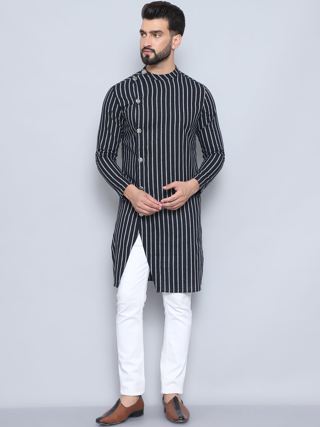 Even Apparels Men's Pure Cotton Black Sherwani Kurta | Grocsy