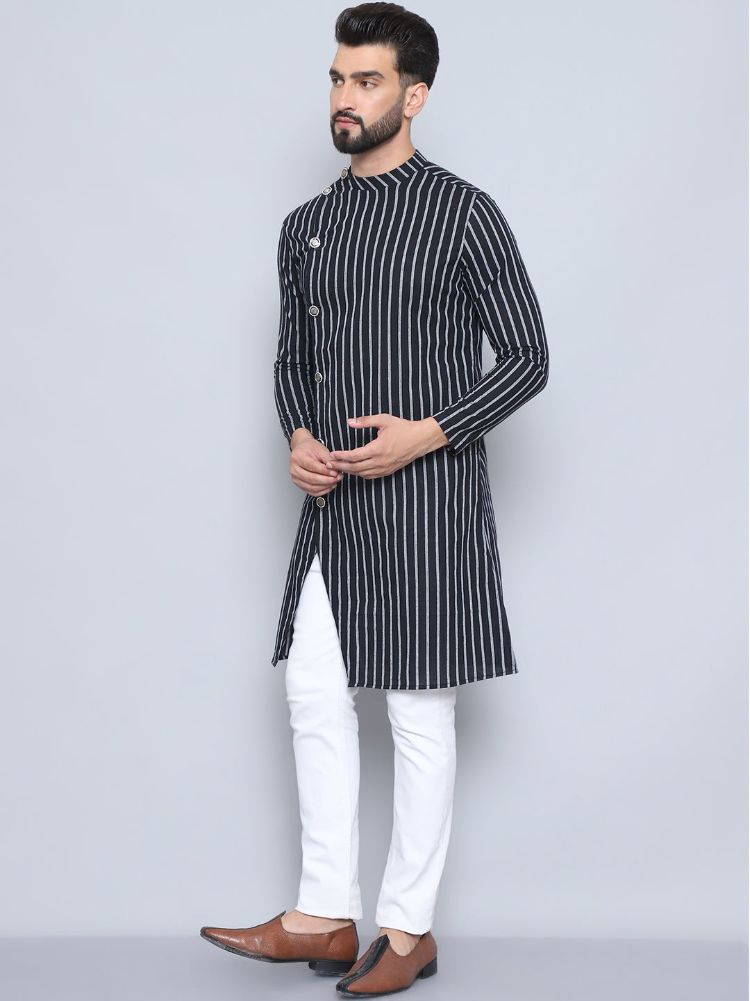 Even Apparels Men's Pure Cotton Black Sherwani Kurta | Grocsy