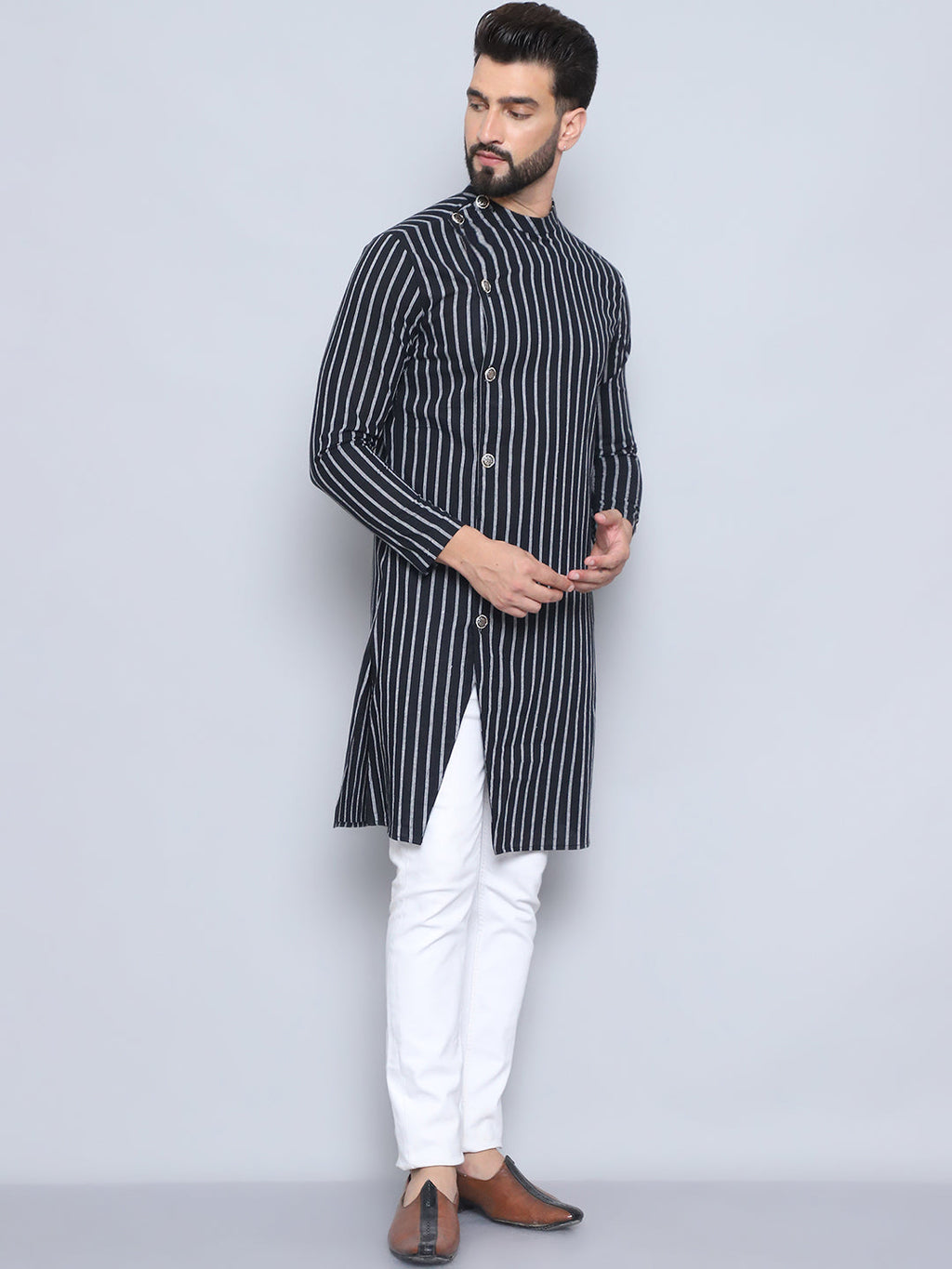 Even Apparels Men's Pure Cotton Black Sherwani Kurta | Grocsy