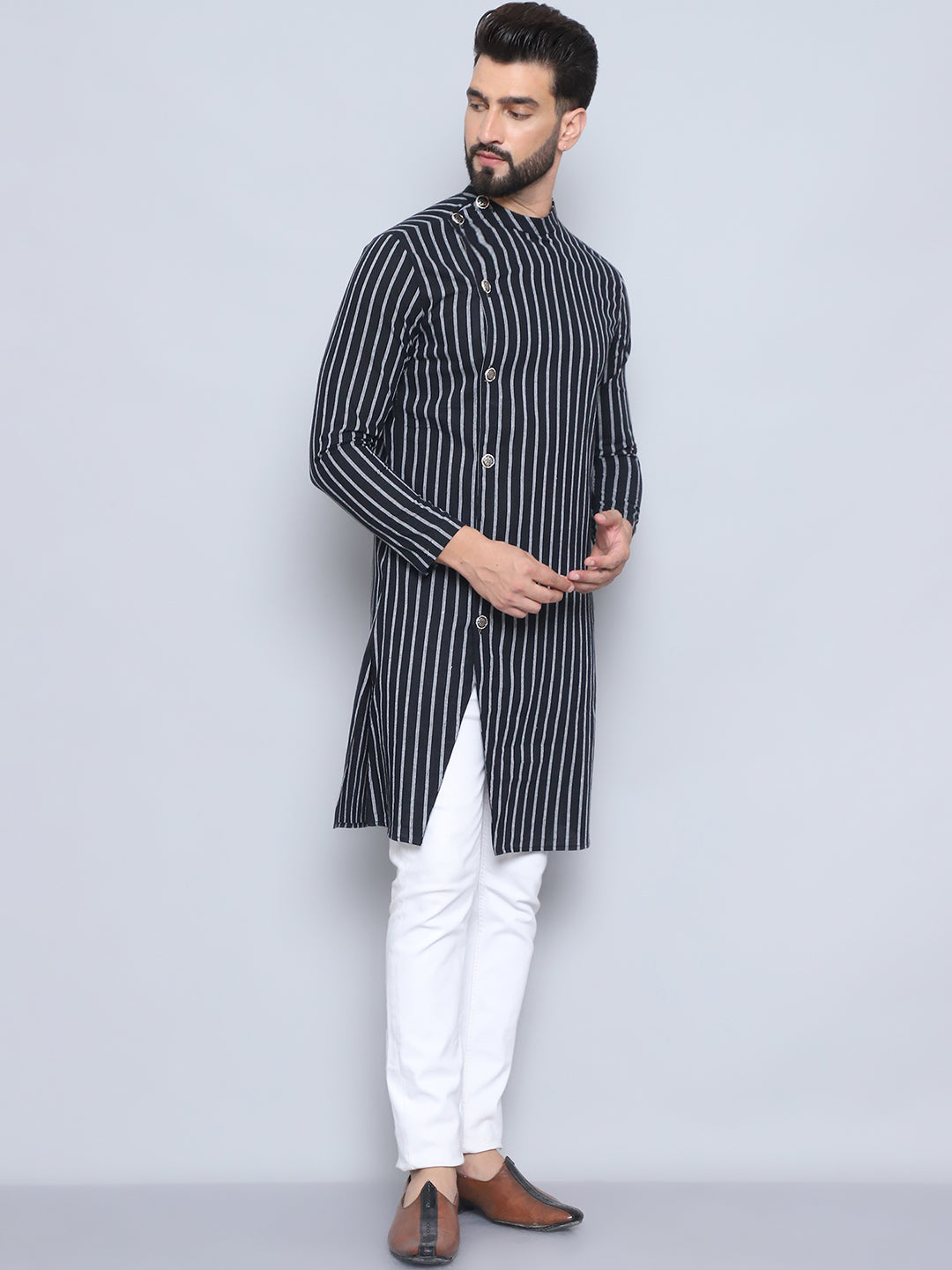 Even Apparels Men's Pure Cotton Black Sherwani Kurta | Grocsy