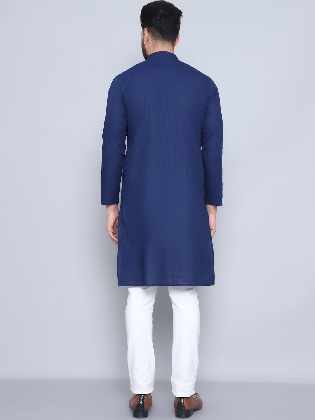 Even Apparels Men's Pure Cotton Blue Kurta | Grocsy