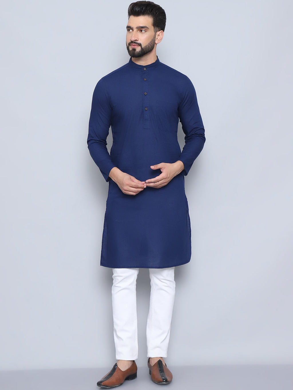 Even Apparels Men's Pure Cotton Blue Kurta | Grocsy