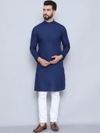 Even Apparels Men's Pure Cotton Blue Kurta | Grocsy