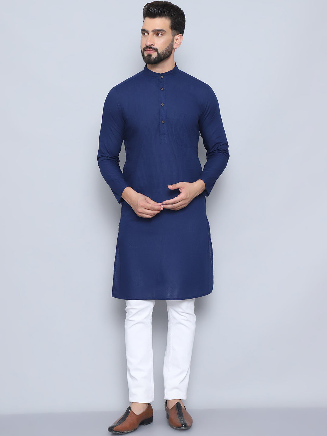 Even Apparels Men's Pure Cotton Blue Kurta | Grocsy