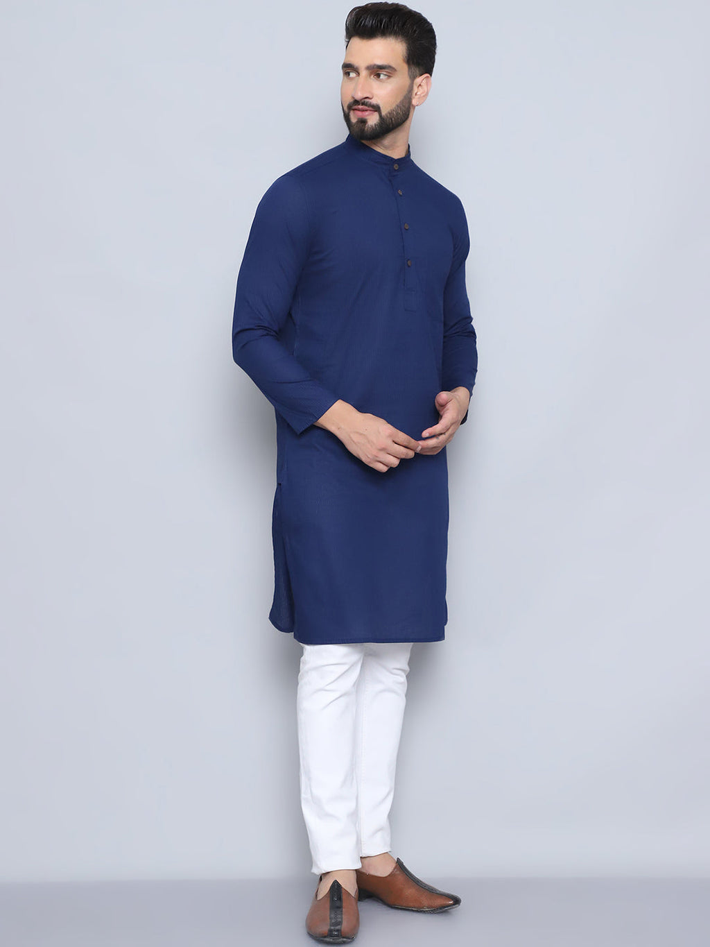 Even Apparels Men's Pure Cotton Blue Kurta | Grocsy