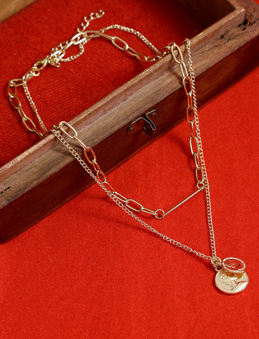 Gold-Polished Alloy Layered Designer Short Necklace - The Pari | Grocsy