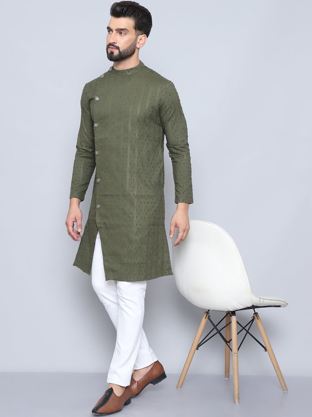 Even Apparels Men's Pure Cotton Green Sherwani Kurta | Grocsy