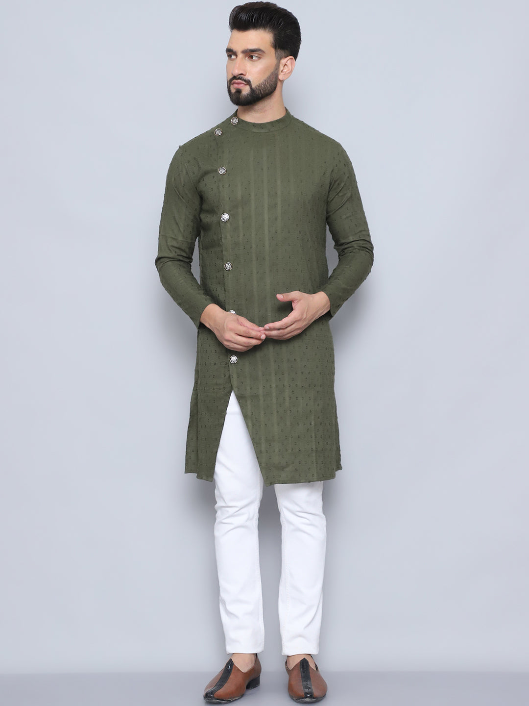 Even Apparels Men's Pure Cotton Green Sherwani Kurta | Grocsy