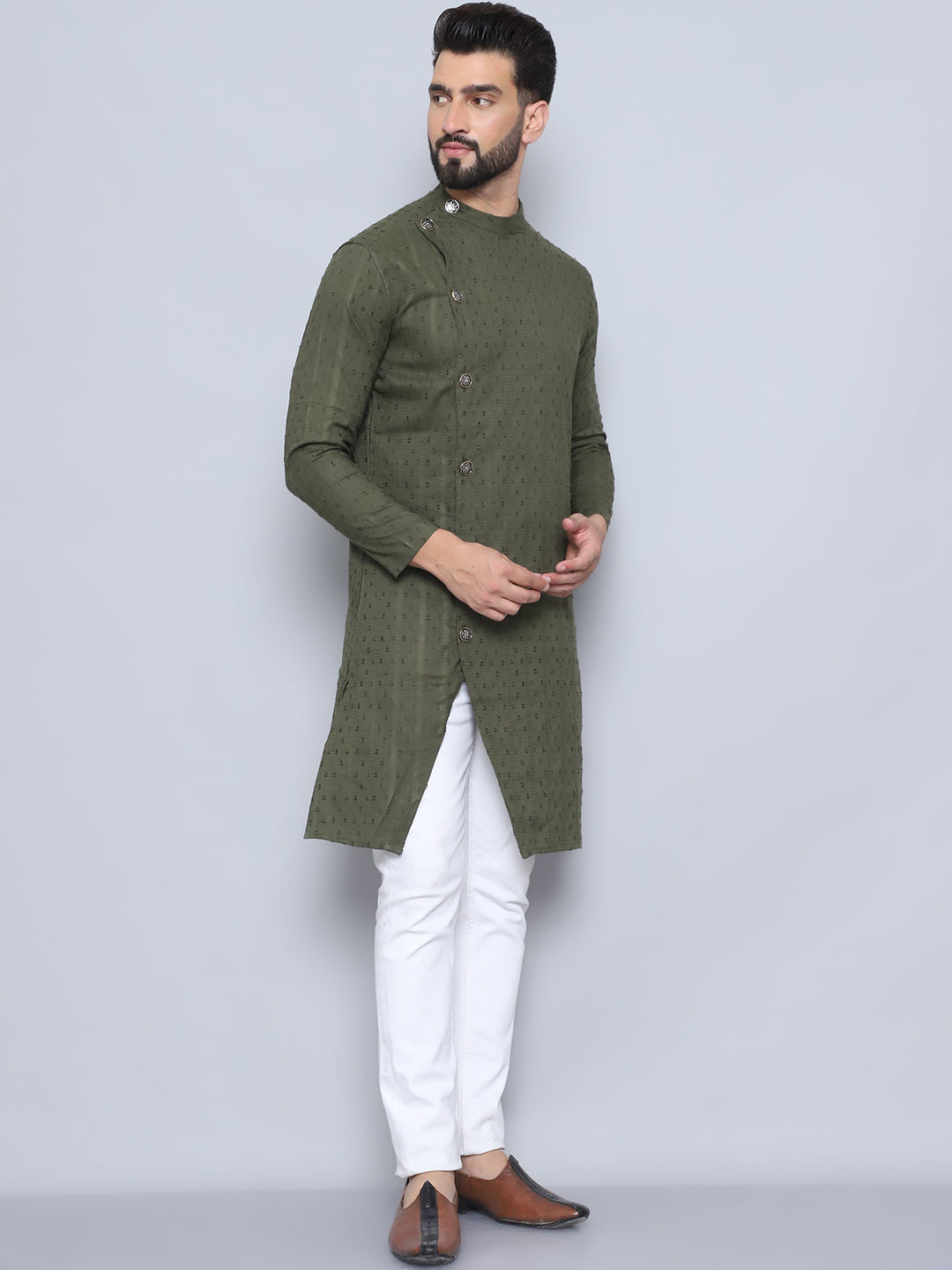 Even Apparels Men's Pure Cotton Green Sherwani Kurta | Grocsy