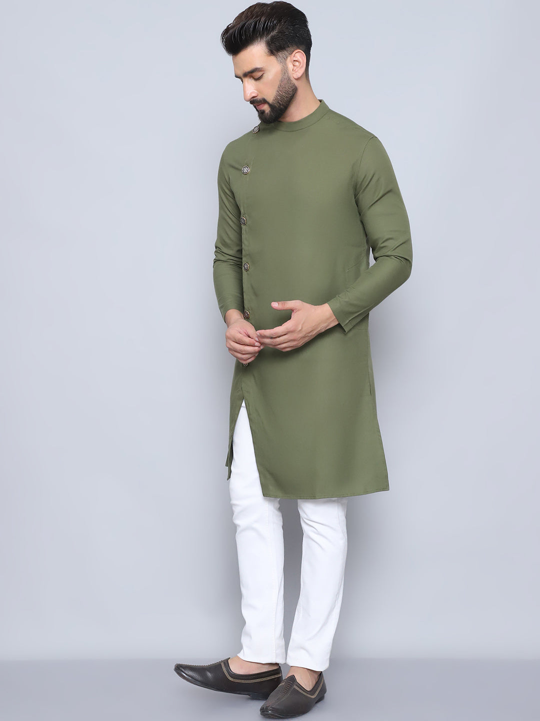 Even Apparels Men's Pure Cotton Green Sherwani Kurta | Grocsy