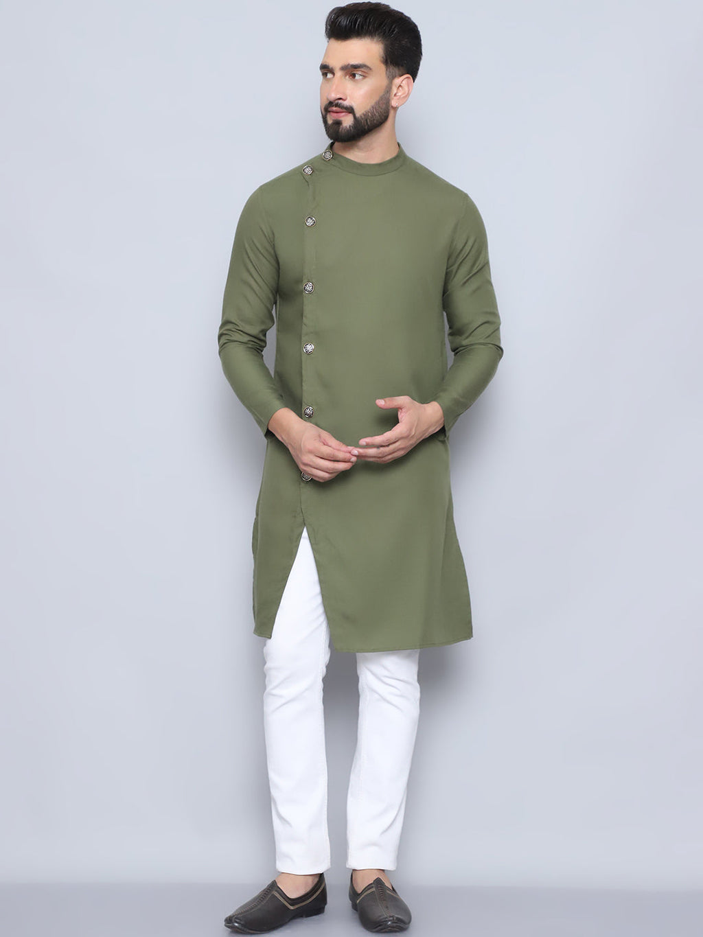Even Apparels Men's Pure Cotton Green Sherwani Kurta | Grocsy