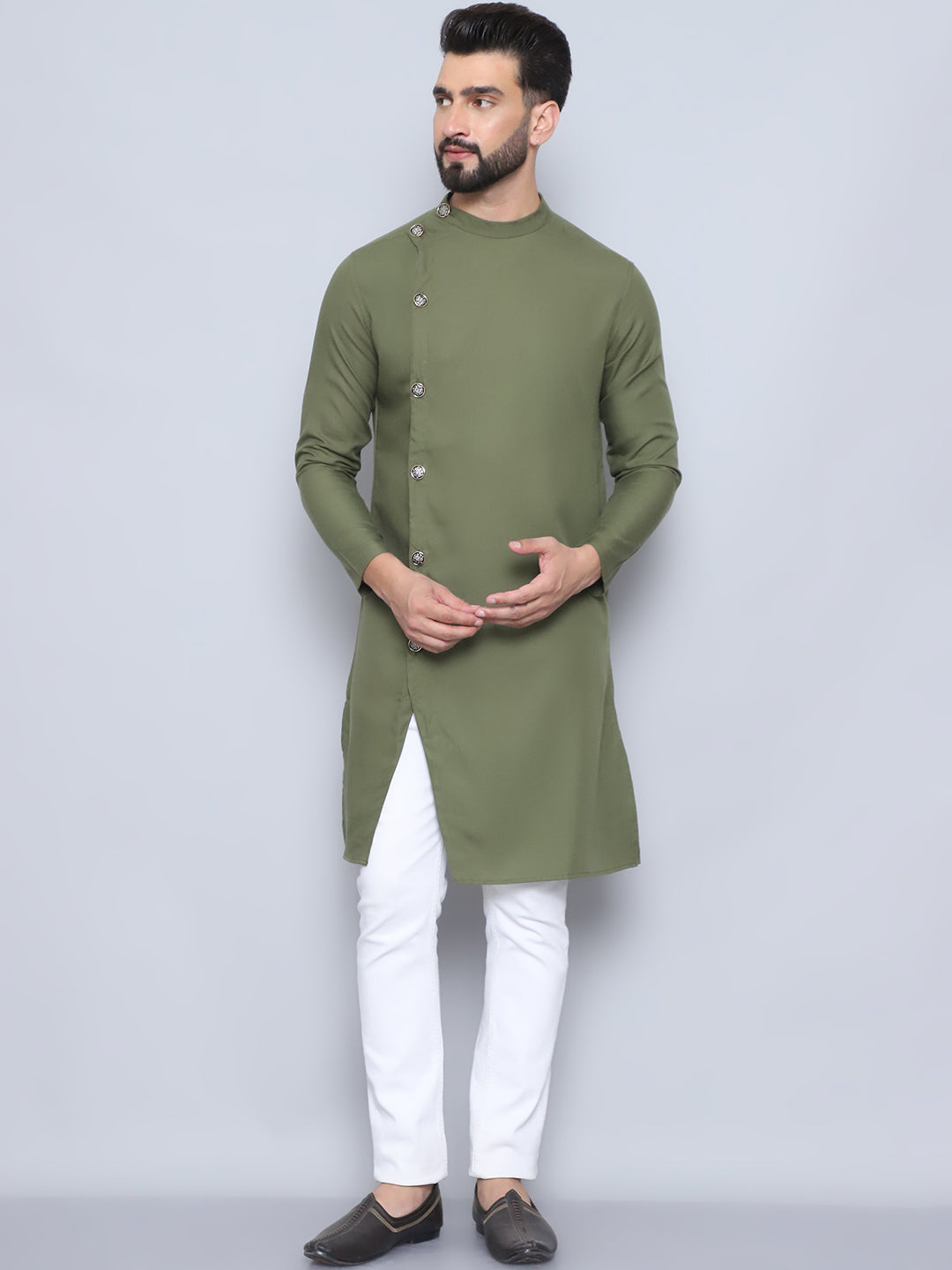 Even Apparels Men's Pure Cotton Green Sherwani Kurta | Grocsy