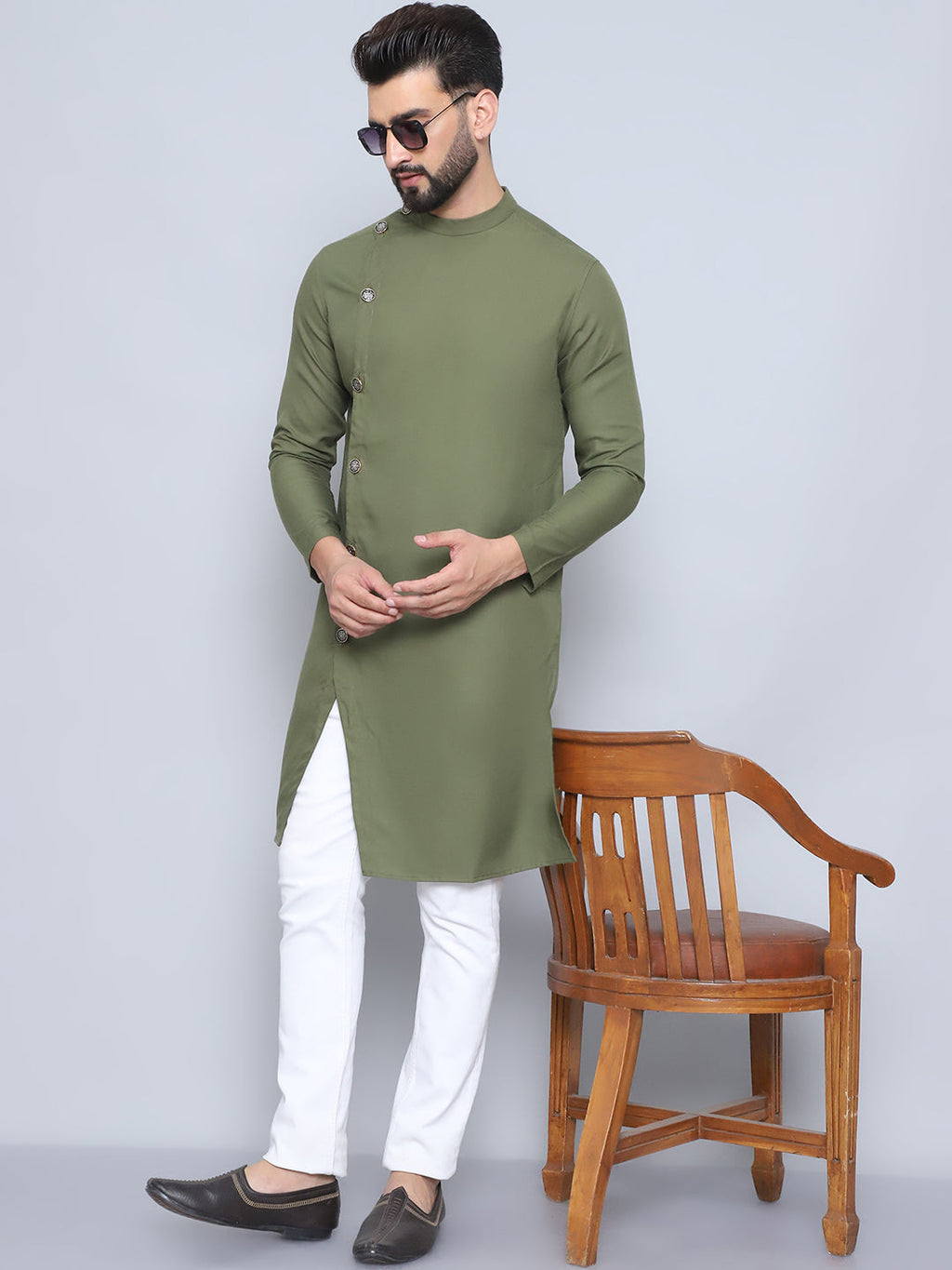 Even Apparels Men's Pure Cotton Green Sherwani Kurta | Grocsy