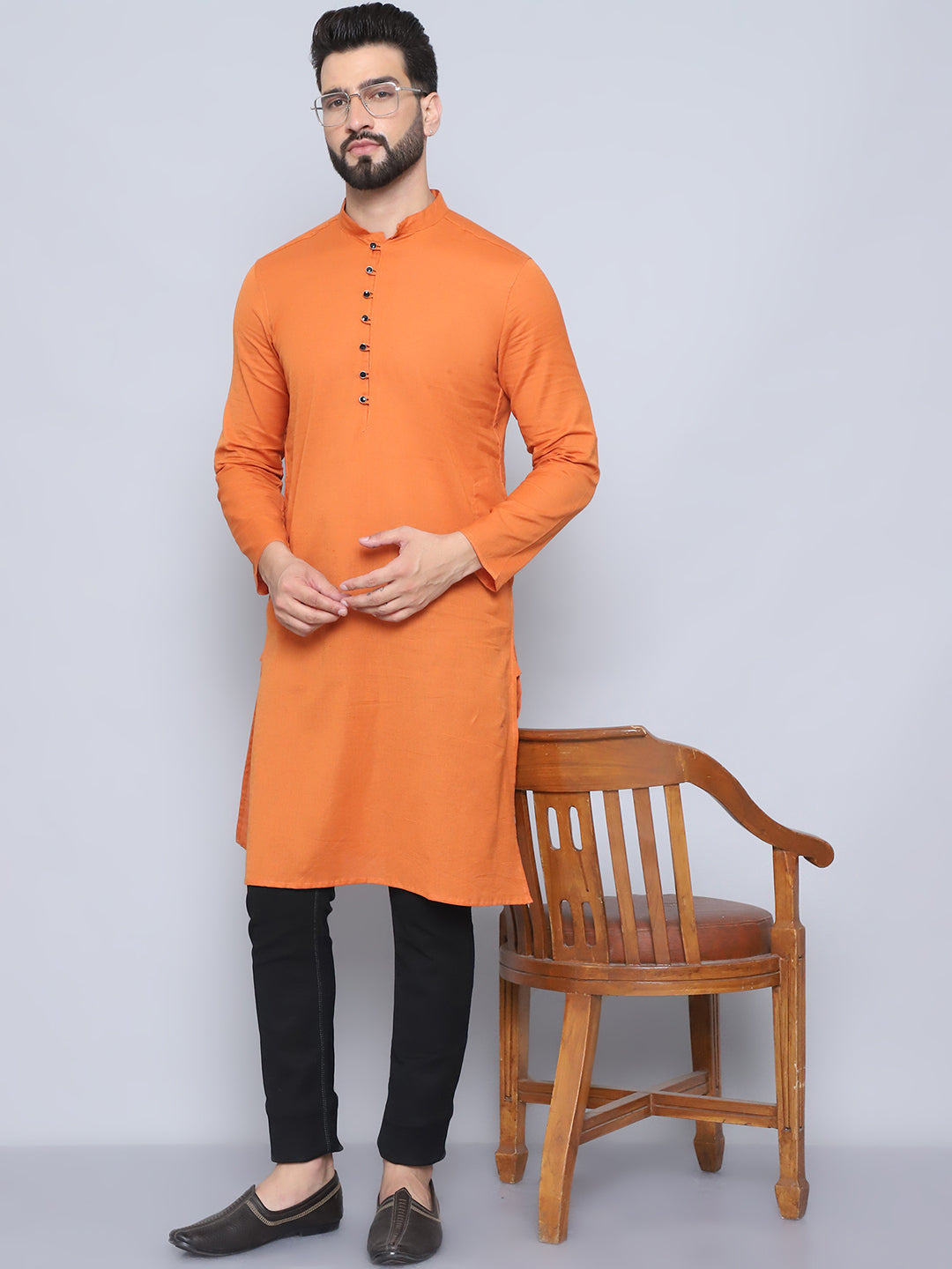 Even Apparels Men's Pure Cotton Orange Kurta | Grocsy