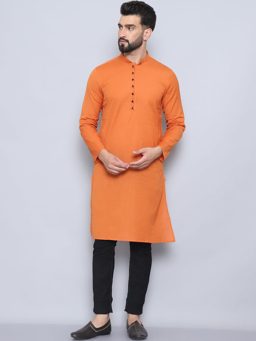 Even Apparels Men's Pure Cotton Orange Kurta | Grocsy