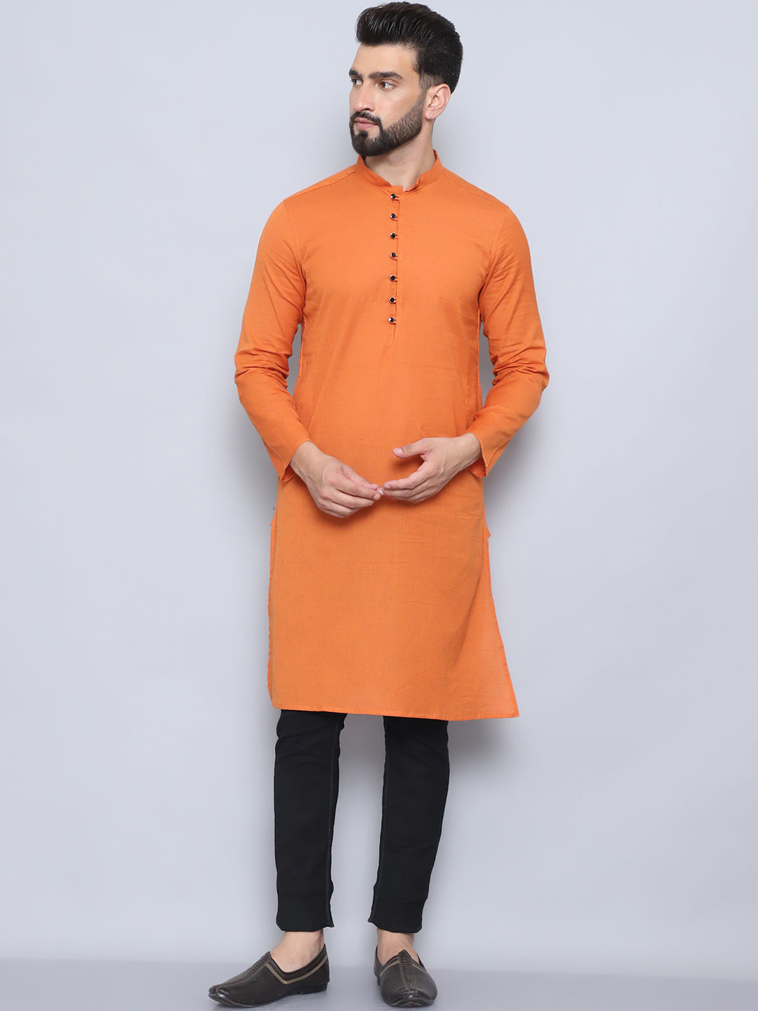 Even Apparels Men's Pure Cotton Orange Kurta | Grocsy