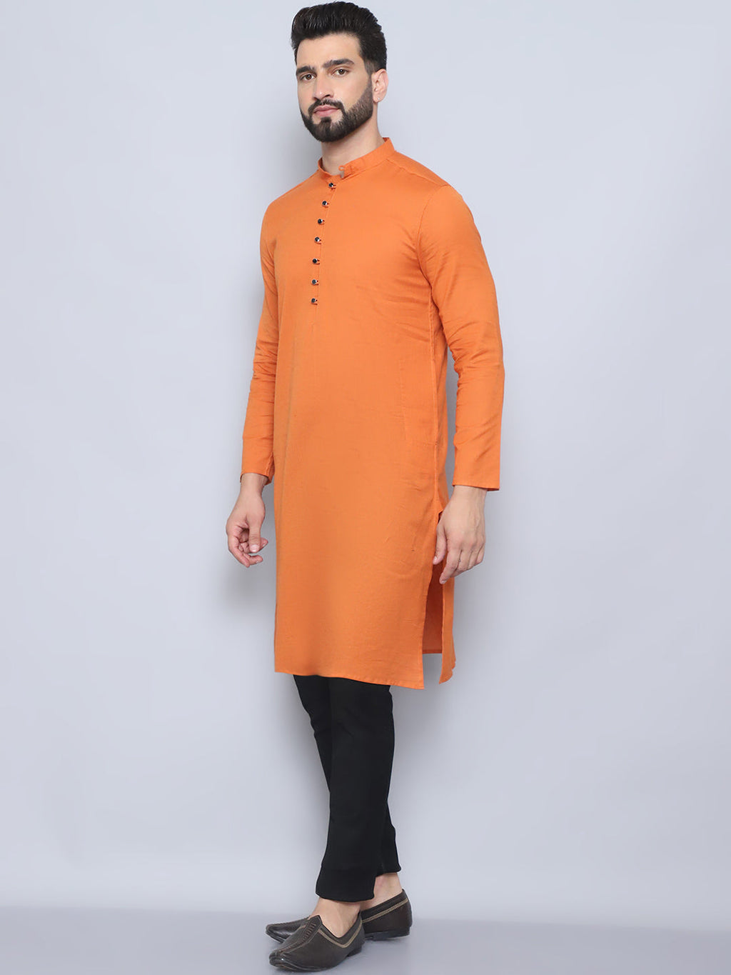 Even Apparels Men's Pure Cotton Orange Kurta | Grocsy