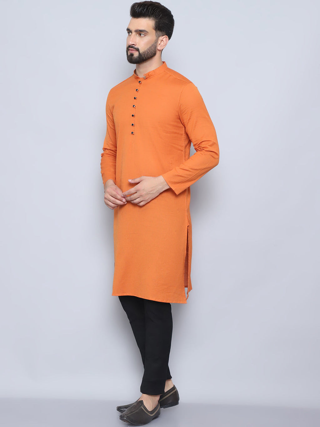 Even Apparels Men's Pure Cotton Orange Kurta | Grocsy