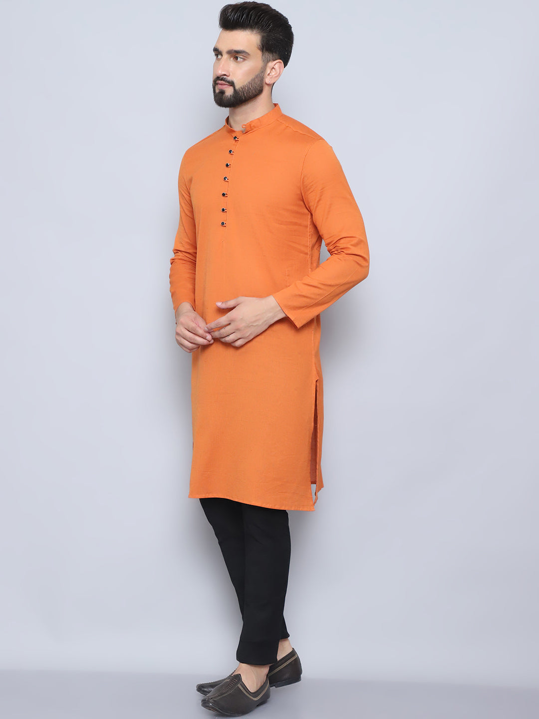 Even Apparels Men's Pure Cotton Orange Kurta | Grocsy