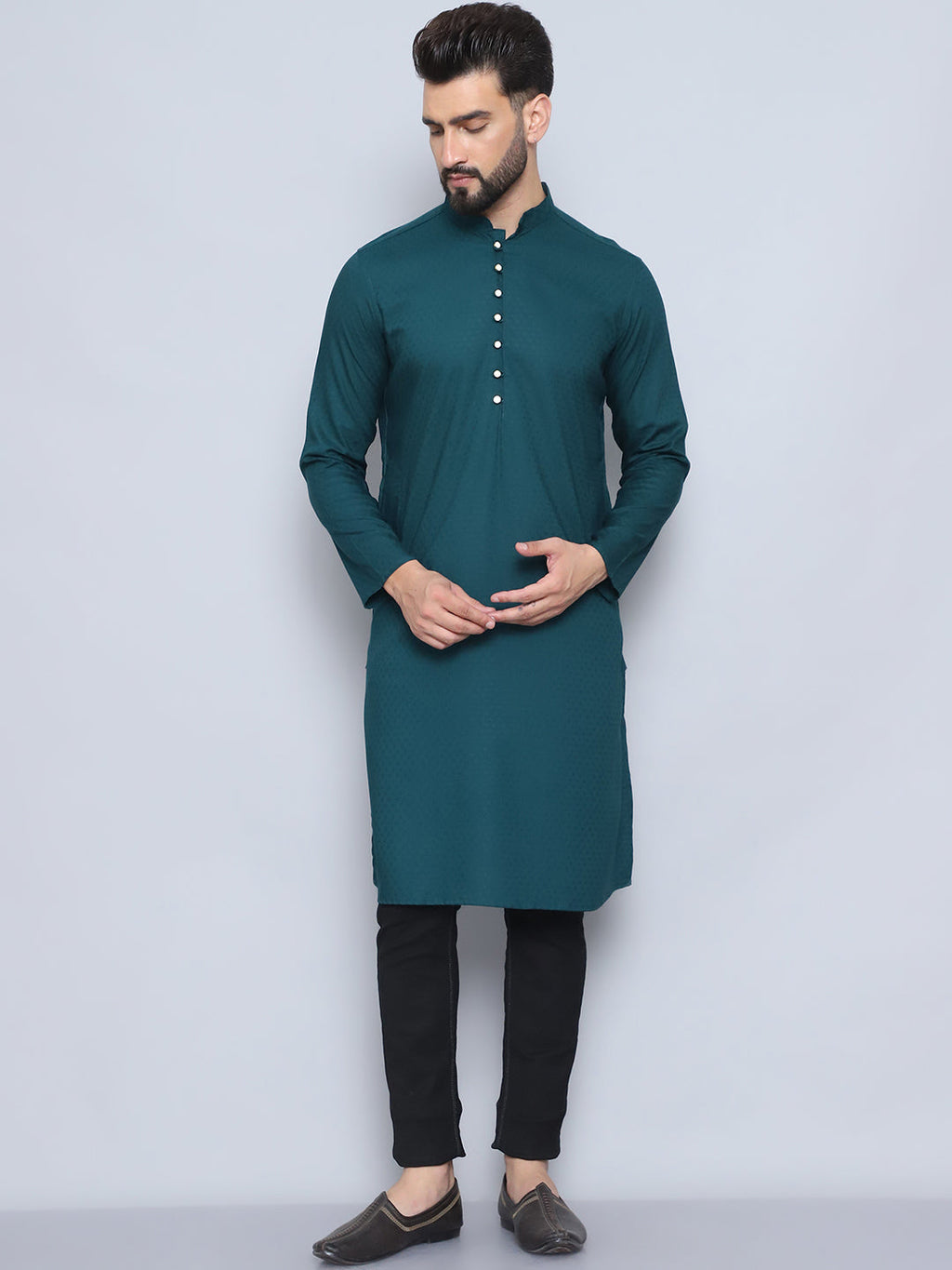 Even Apparels Men's Loop Button Green Kurta | Grocsy