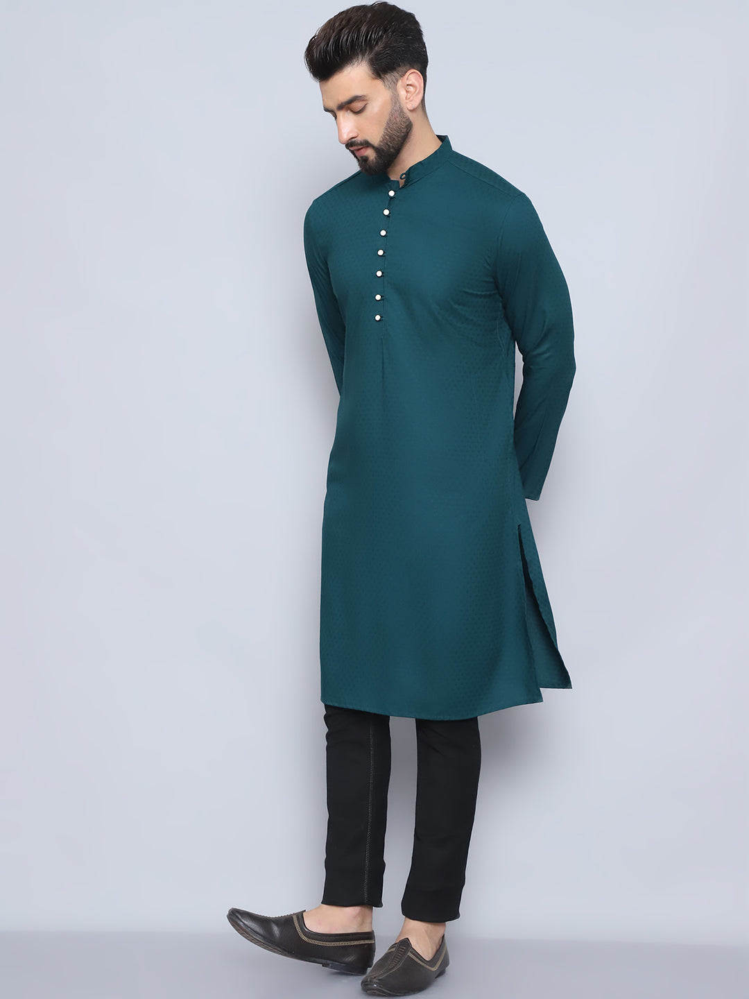 Even Apparels Men's Loop Button Green Kurta | Grocsy