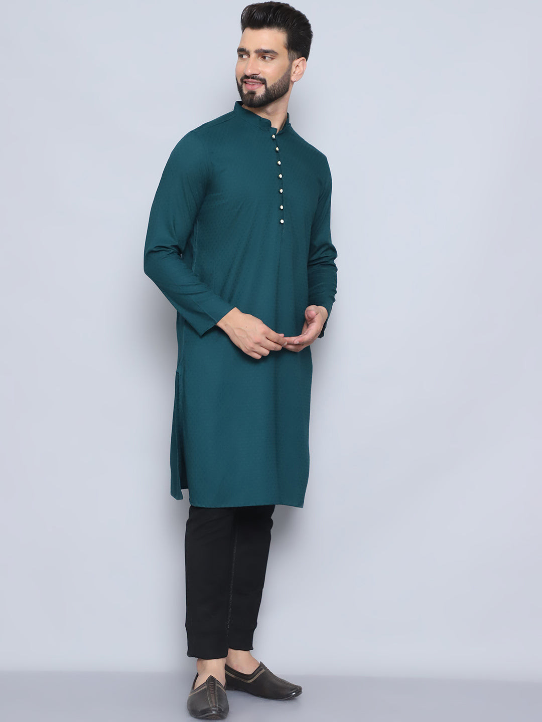 Even Apparels Men's Loop Button Green Kurta | Grocsy