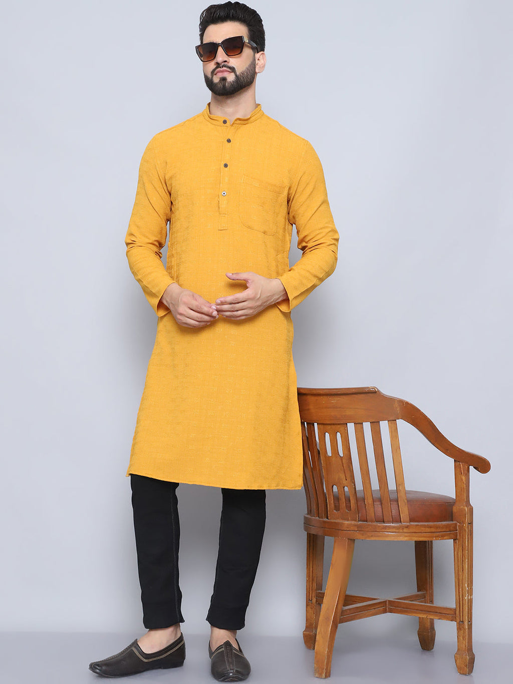 Even Apparels Men's Self Design Yellow Kurta | Grocsy