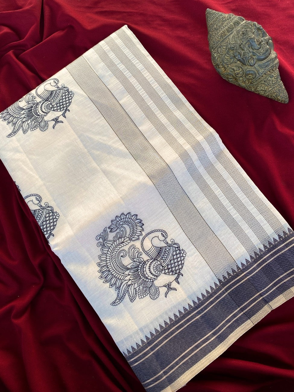 Mameraa Sarees White Heritage With A Royal Touch Tussar Silk Saree-White | Grocsy