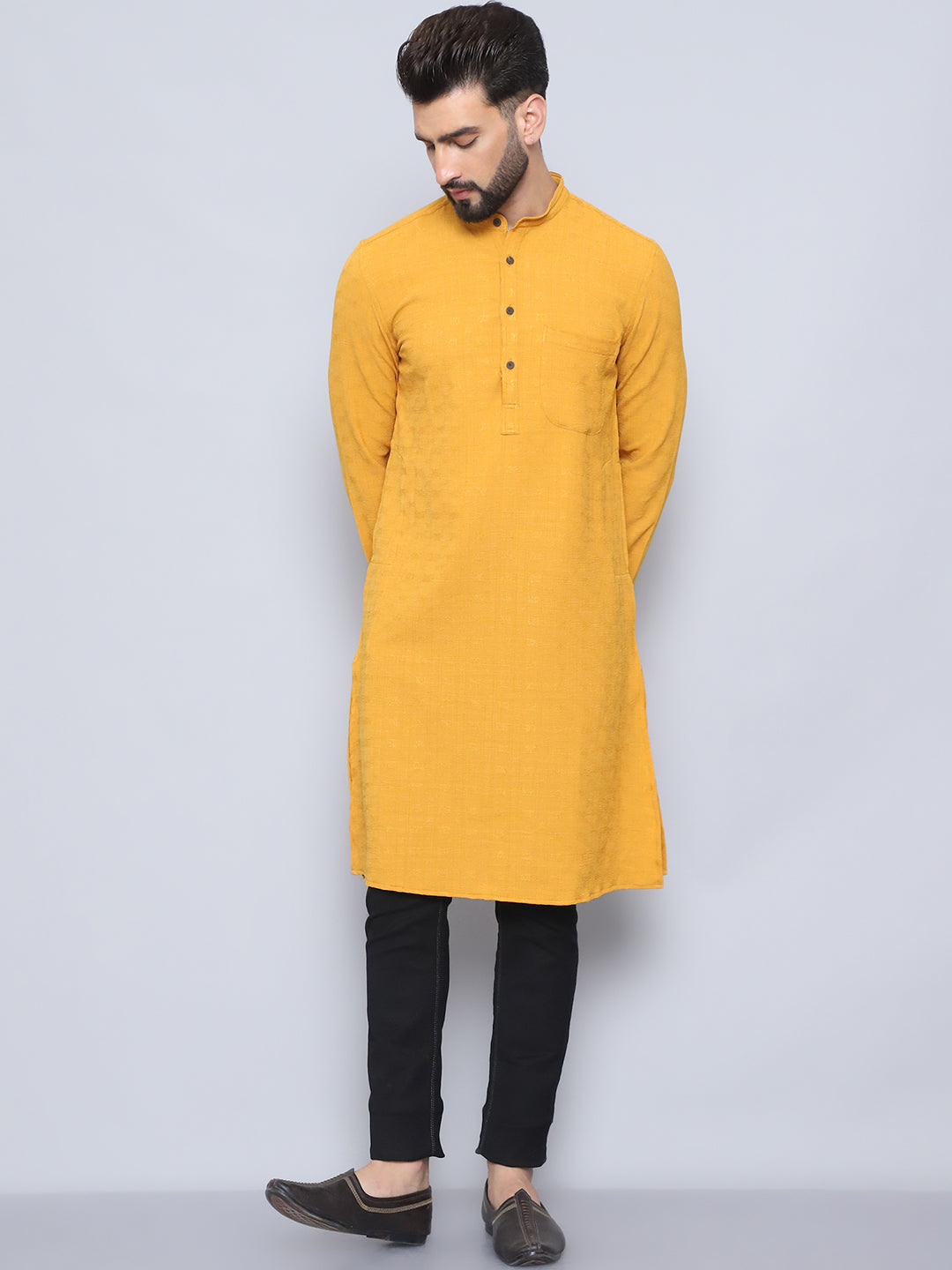 Even Apparels Men's Self Design Yellow Kurta | Grocsy