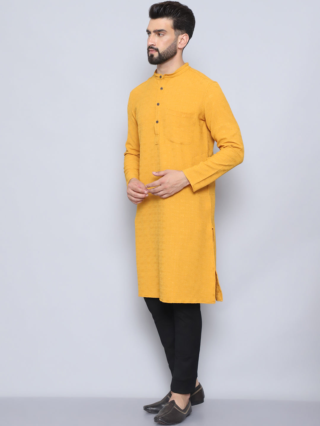 Even Apparels Men's Self Design Yellow Kurta | Grocsy