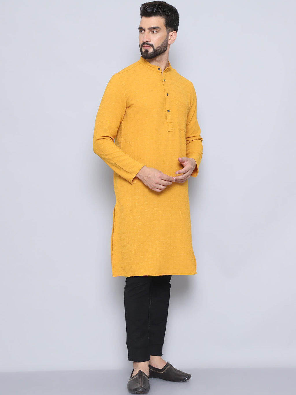 Even Apparels Men's Self Design Yellow Kurta | Grocsy